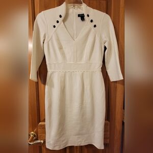 White House Black Market Cream 3/4 Long Sleeve Dress